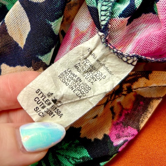 Ijoah Black Semi-Sheer Mesh Pink, Orange Floral Fitted Top, Size S - Picture 8 of 8